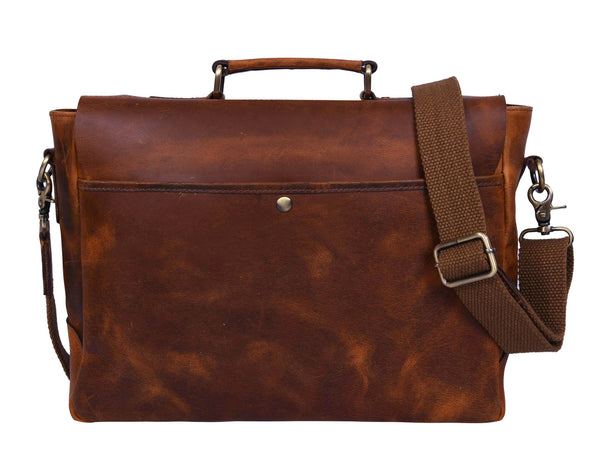 Vintage Leather Messenger Bag for Men – Rustic Full - Grain Leather Satchel Briefcase for Laptop, Work, and Travel - Aaron Leather Goods
