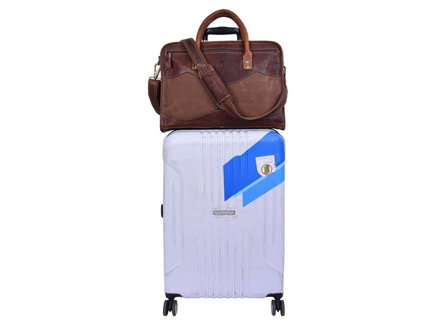 Aaron Leather Goods Premium Leather and Canvas Office Bag - Aaron Leather Goods