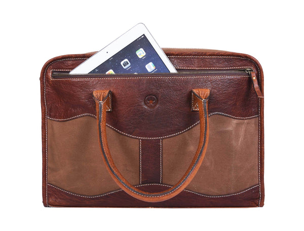 Aaron Leather Goods Premium Leather and Canvas Office Bag - Aaron Leather Goods