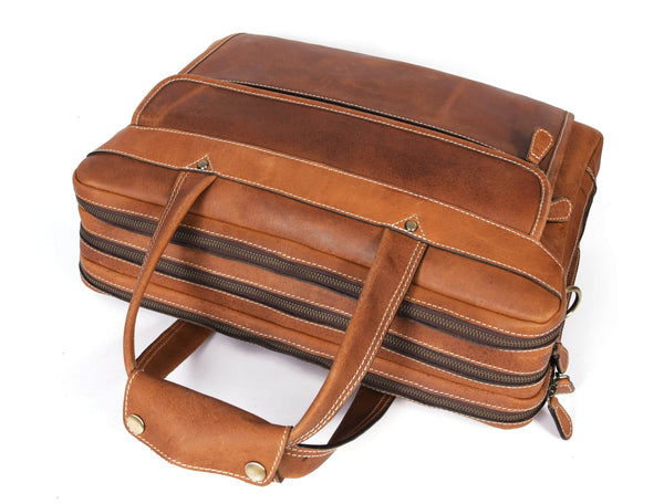 Aaron Leather Goods - Premium Tan Leather Office Bag - Aaron Leather Goods
