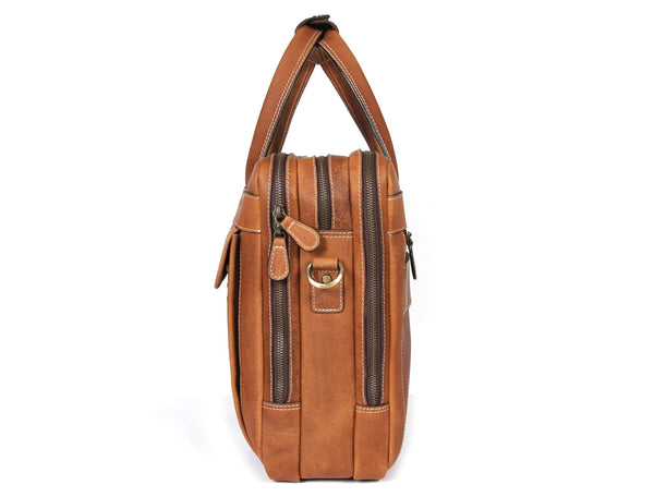Aaron Leather Goods - Premium Tan Leather Office Bag - Aaron Leather Goods