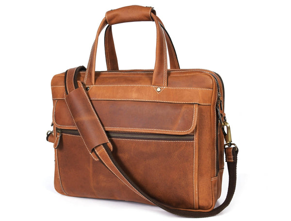 Aaron Leather Goods - Premium Tan Leather Office Bag - Aaron Leather Goods