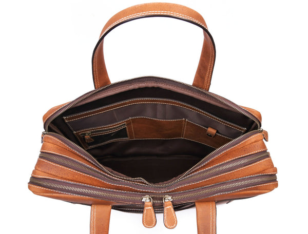 Aaron Leather Goods - Premium Tan Leather Office Bag - Aaron Leather Goods