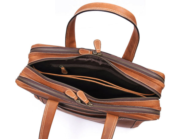 Aaron Leather Goods - Premium Tan Leather Office Bag - Aaron Leather Goods
