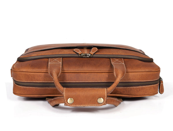 Aaron Leather Goods - Vintage Tan Leather Office Bag - Aaron Leather Goods