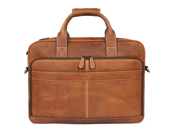 Aaron Leather Goods - Vintage Tan Leather Office Bag - Aaron Leather Goods