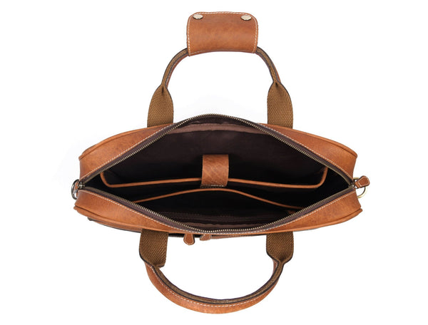 Aaron Leather Goods - Vintage Tan Leather Office Bag - Aaron Leather Goods