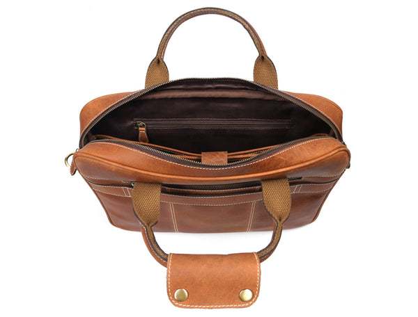 Aaron Leather Goods - Vintage Tan Leather Office Bag - Aaron Leather Goods