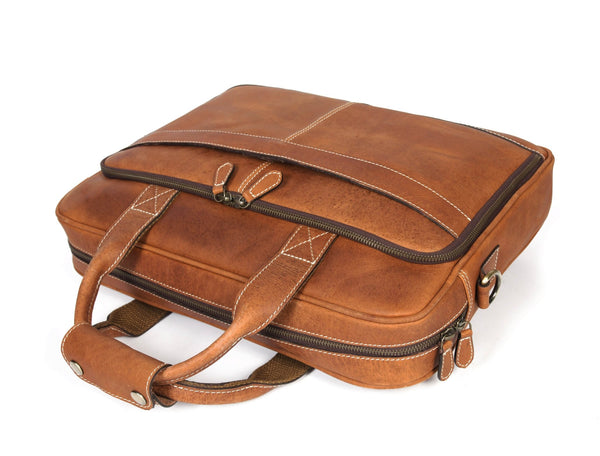 Aaron Leather Goods - Vintage Tan Leather Office Bag - Aaron Leather Goods