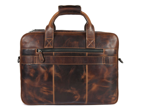 Handcrafted Brown Full-Grain Leather Laptop Bag with Quilted Front Pocket – Aaron Leather Goods