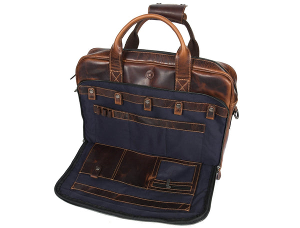 Aaron Leather Goods Quilted Leather Portfolio & Toiletry Bag Combo – Vintage Elegance Meets Everyday Utility - Aaron Leather Goods