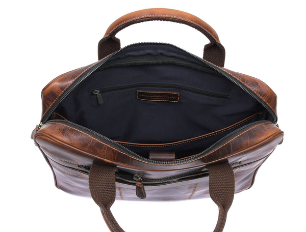 Handcrafted Brown Full-Grain Leather Laptop Bag with Quilted Front Pocket – Aaron Leather Goods