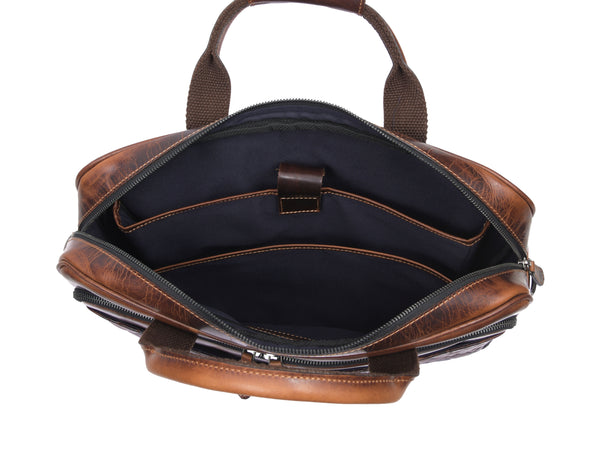 Handcrafted Brown Full-Grain Leather Laptop Bag with Quilted Front Pocket – Aaron Leather Goods