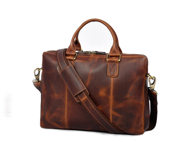 Aaron Leather Goods Full - Grain Leather Office Bag – Sleek Black Laptop Briefcase for Men - Aaron Leather Goods