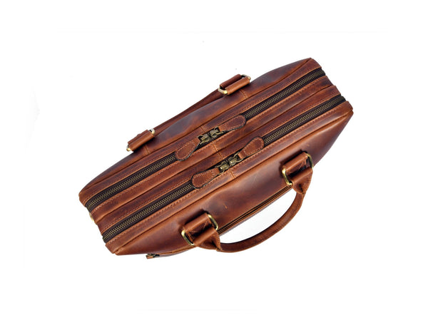 Aaron Leather Goods Full - Grain Leather Office Bag – Sleek Black Laptop Briefcase for Men - Aaron Leather Goods