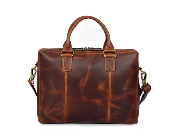 Aaron Leather Goods Full-Grain Leather Office Bag – Sleek Black Laptop Briefcase for Men - Aaron Leather Goods