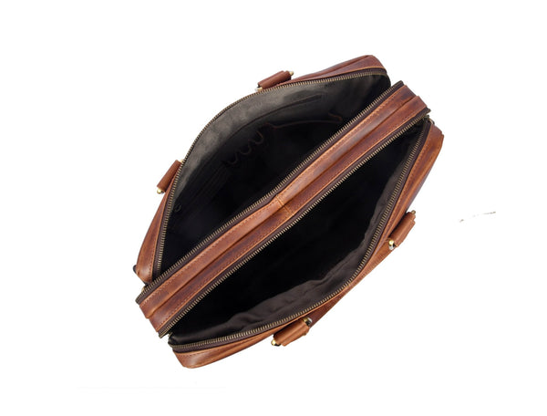 Aaron Leather Goods Full - Grain Leather Office Bag – Sleek Black Laptop Briefcase for Men - Aaron Leather Goods