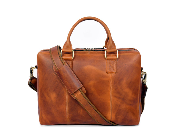 Aaron Leather Goods Full-Grain Leather Office Bag – Sleek Black Laptop Briefcase for Men - Aaron Leather Goods