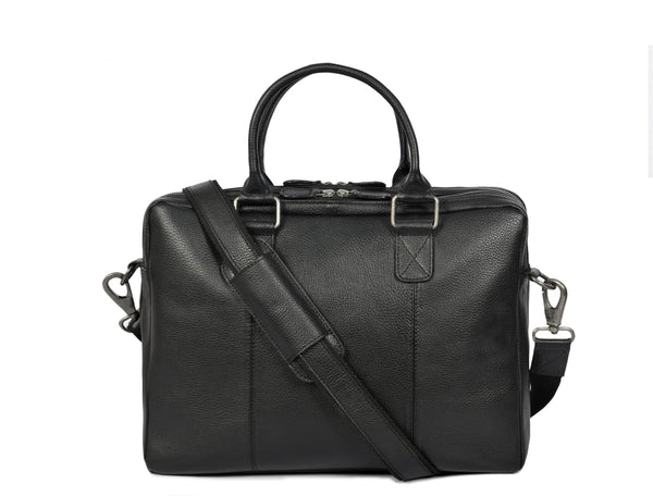 Aaron Leather Goods Full-Grain Leather Office Bag – Sleek Black Laptop Briefcase for Men - Aaron Leather Goods