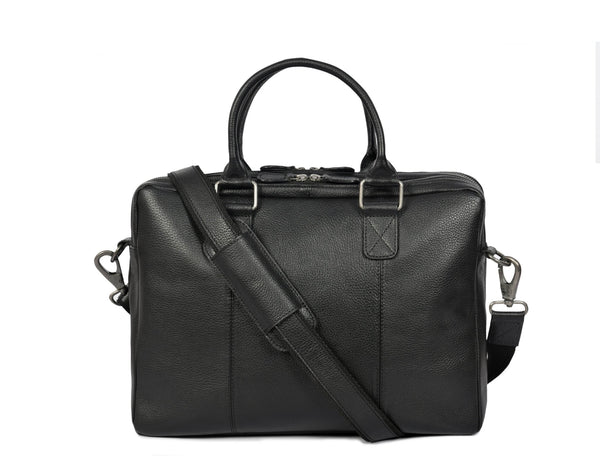 Aaron Leather Goods Full - Grain Leather Office Bag – Sleek Black Laptop Briefcase for Men - Aaron Leather Goods