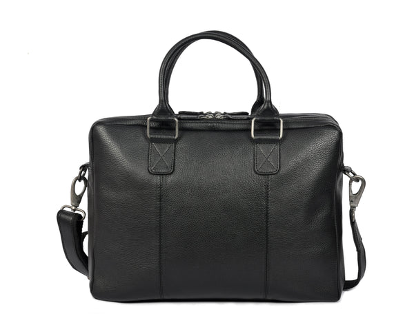 Aaron Leather Goods Full-Grain Leather Office Bag – Sleek Black Laptop Briefcase for Men - Aaron Leather Goods