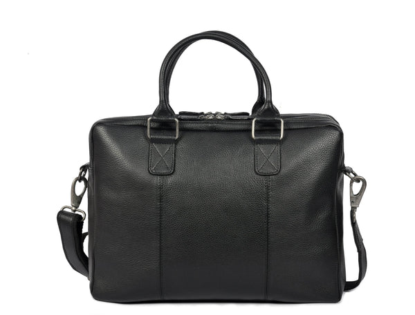 Aaron Leather Goods Full - Grain Leather Office Bag – Sleek Black Laptop Briefcase for Men - Aaron Leather Goods