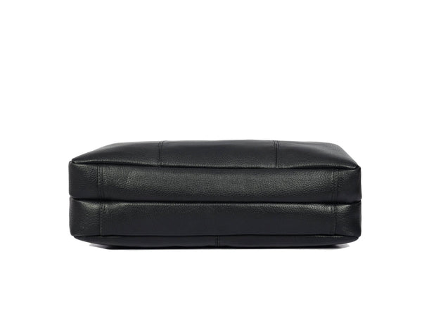 Aaron Leather Goods Full - Grain Leather Office Bag – Sleek Black Laptop Briefcase for Men - Aaron Leather Goods