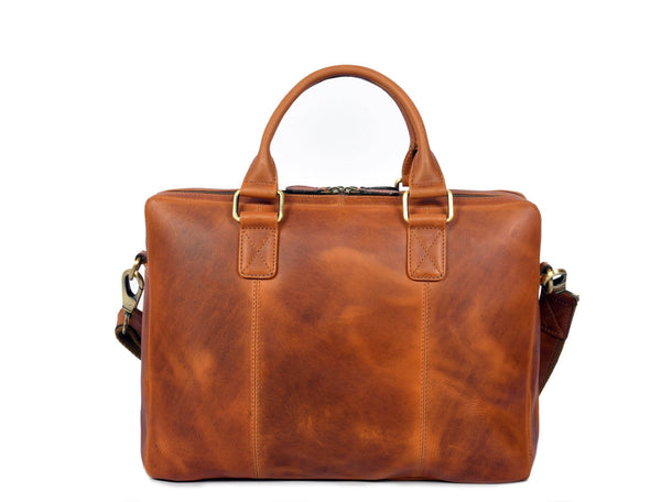 Aaron Leather Goods Full - Grain Leather Office Bag – Sleek Black Laptop Briefcase for Men - Aaron Leather Goods