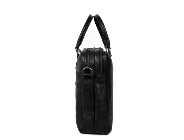 Aaron Leather Goods Full-Grain Leather Office Bag – Sleek Black Laptop Briefcase for Men - Aaron Leather Goods