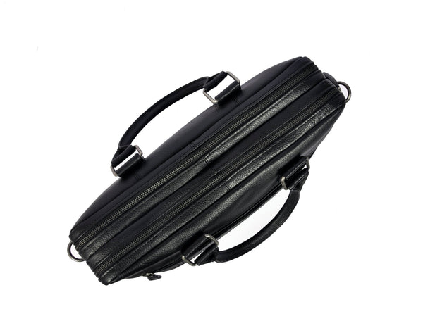 Aaron Leather Goods Full - Grain Leather Office Bag – Sleek Black Laptop Briefcase for Men - Aaron Leather Goods