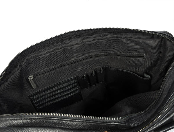 Aaron Leather Goods Full - Grain Leather Office Bag – Sleek Black Laptop Briefcase for Men - Aaron Leather Goods