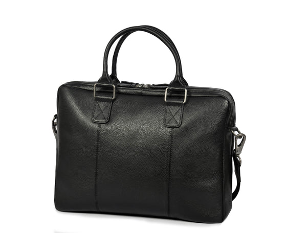 Aaron Leather Goods Full-Grain Leather Office Bag – Sleek Black Laptop Briefcase for Men - Aaron Leather Goods