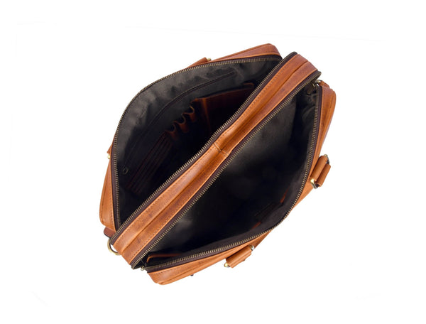 Aaron Leather Goods Full - Grain Leather Office Bag – Sleek Black Laptop Briefcase for Men - Aaron Leather Goods