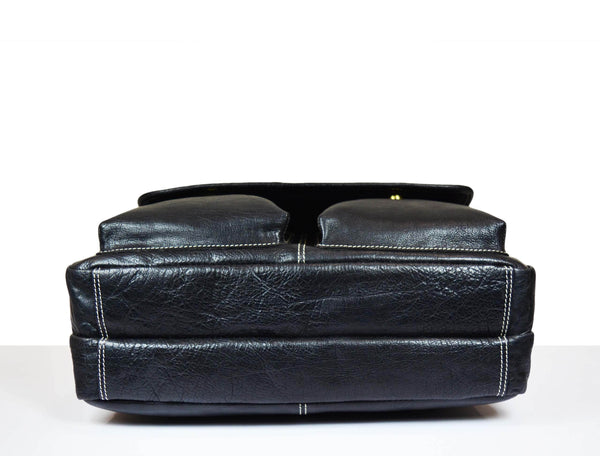 Aaron Leather Goods Black Leather Office Bag for Men | Full Grain Laptop Briefcase with Shoulder Strap – 16 Inch - Aaron Leather Goods