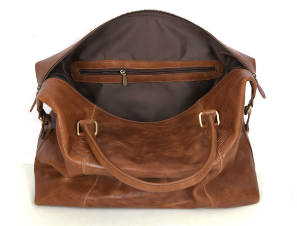 Premium Full-Grain Leather Weekender Duffel Bag for Travel & Business | 22 Inch