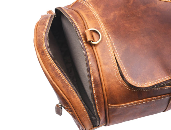Leather Weekender Bag - light brown - Aaron Leather Goods