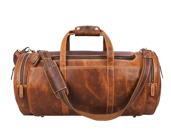 Leather Weekender Bag - light brown - Aaron Leather Goods