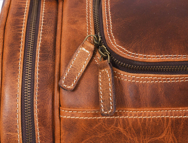 Leather Weekender Bag - light brown - Aaron Leather Goods
