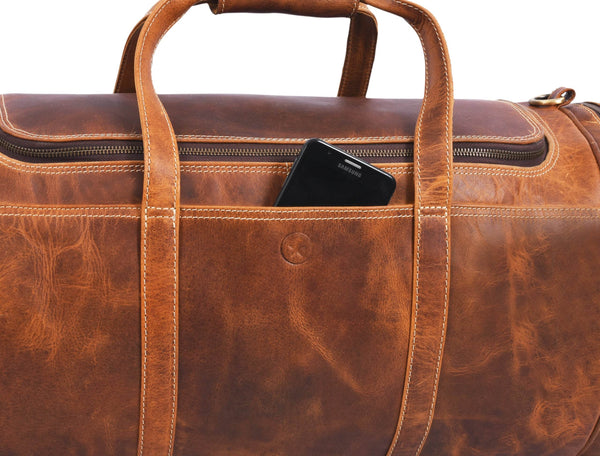Leather Weekender Bag - light brown - Aaron Leather Goods