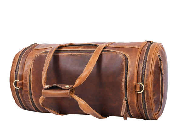 Leather Weekender Bag - light brown - Aaron Leather Goods