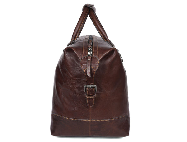 Handcrafted Brown Full-Grain Leather Duffle Bag with Detachable Strap – Premium Travel Weekender by Aaron Leather Goods
