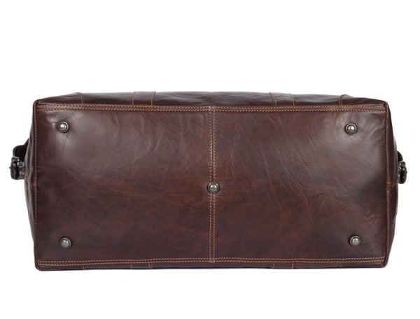 Handcrafted Brown Full-Grain Leather Duffle Bag with Detachable Strap – Premium Travel Weekender by Aaron Leather Goods