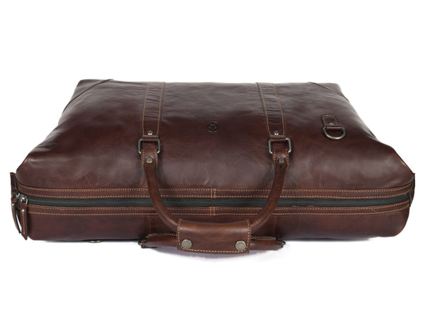 Handcrafted Brown Full-Grain Leather Duffle Bag with Detachable Strap – Premium Travel Weekender by Aaron Leather Goods