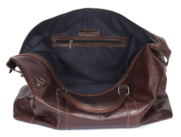 Handcrafted Brown Full-Grain Leather Duffle Bag with Detachable Strap – Premium Travel Weekender by Aaron Leather Goods