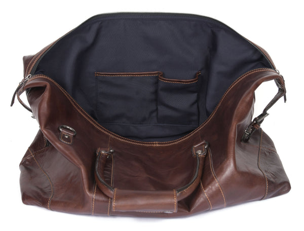 Handcrafted Brown Full-Grain Leather Duffle Bag with Detachable Strap – Premium Travel Weekender by Aaron Leather Goods