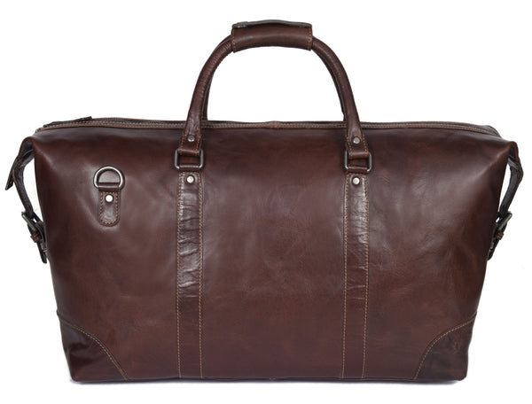 Handcrafted Brown Full-Grain Leather Duffle Bag with Detachable Strap – Premium Travel Weekender by Aaron Leather Goods
