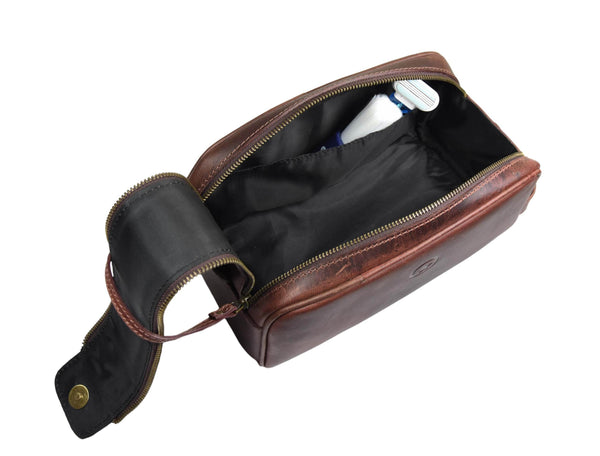 Omaha Leather Toiletry Bag - Walnut Brown - Aaron Leather Goods