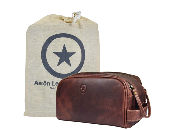 Omaha Leather Toiletry Bag - Walnut Brown - Aaron Leather Goods