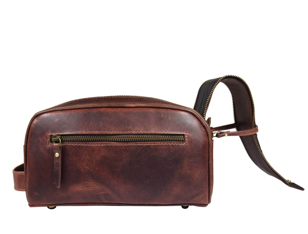 Omaha Leather Toiletry Bag - Walnut Brown - Aaron Leather Goods
