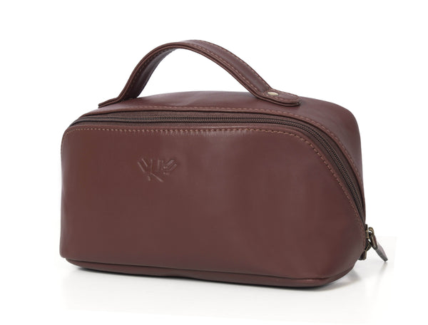Premium Leather Toiletry Bag for Men – Compact Travel Dopp Kit with Carry Handle & Dual Zipper – Handmade Shaving Kit Organizer (Model: LH-WB-125) - Aaron Leather Goods